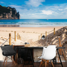 Fototapete mit Strand und Meerblick mit Sonne für Büro.