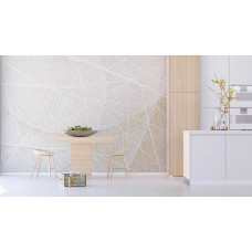 Eine Fototapete mit der Struktur von Blättern in einer Küche mit Airtex-Vliestapete.