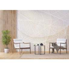 Eine Fototapete mit der Struktur von Blättern in einem Geschäftsraum.