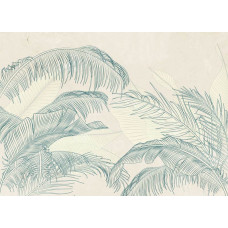 Eine Fototapete mit subtilen Palmwedeln, wo sanfte Grüntöne und raffinierte Palmwedel einen ruhigen und natürlichen Look schaffen.