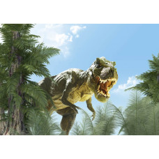 Ein imposanter T-Rex-Dinosaurier, abgebildet auf dieser Fototapete, der die Kraft und Größe der prähistorischen Zeit zeigt.