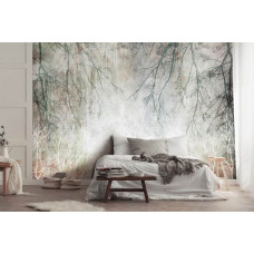 Eine Fototapete mit Baumzweigen vor einer Betonwand, ideal für ein Mancave oder ein Wohnzimmer.