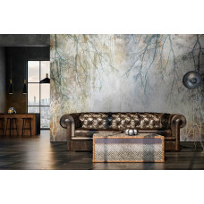 Eine Fototapete mit robusten Baumzweigen und einem Betonhintergrund, perfekt für ein Wohnzimmer.