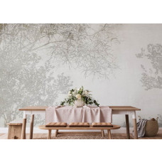 Ein stilvolles Fototapete von Ast-Silhouetten in der Küche, fügt dem Raum eine subtile und einladende Atmosphäre hinzu.