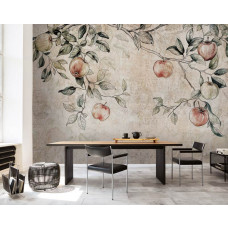 Eine Fototapete mit Ästen eines Apfelbaums in einem natürlichen Design, geeignet für ein Büro.