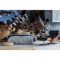 Eine Fototapete mit Zahnrädern im 3D-Design, perfekt für ein Spielzimmer.