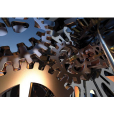Fototapete mit Zahnrädern in 3D, mit einem industriellen Look.
