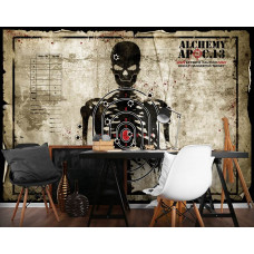 Fototapete mit einer Zielscheibe mit Skelett und Schießkarte für einen Schießstand im Spielzimmer.