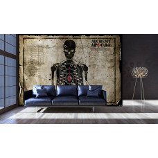 Fototapete mit einer Zielscheibe mit Skelett und Schießkarte für einen Schießstand im Wohnzimmer.