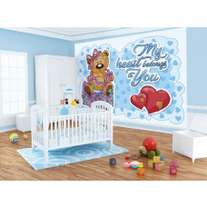 Eine Fototapete eines Teddybären mit Herz und Text Geschenk für Babyzimmer.