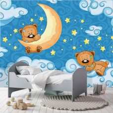 Eine Fototapete von Teddybären im Babyzimmer zwischen Wolken für Jungenzimmer.