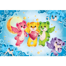 Fototapete mit Teddybären und Regenbogenfarben, speziell für Kinder- und Babyzimmer.