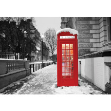 Rot-schwarze Telefonzelle in London, Fototapete mit einem klassischen und urbanen Look.