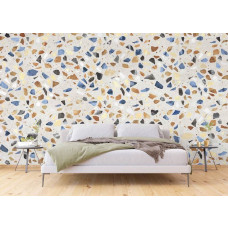 Fototapete aus Terrazzo-Marmor-Naturstein für das Schlafzimmer, mit einem modernen und klaren Design, das eine luxuriöse Ausstrahlung bietet.