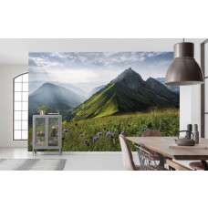 Eine Fototapete der Grünen Königin auf dem Berg Hofats, Allgäuer Alpen, mit majestätischer Aussicht.