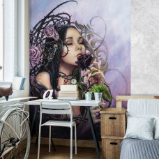 Eine Fototapete von The Midnight Rose Alchemy mit einer Frau und Rose für das Büro.