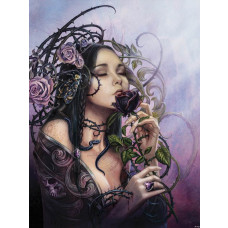 Fototapete von The Midnight Rose Alchemy mit einer Frau und Rose, Alchemie Thema.