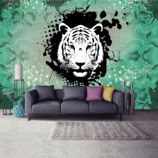 Eine Fototapete mit einem grünen abstrakten Tiger Kunst für das Wohnzimmer.