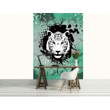 Eine Fototapete mit einem grünen abstrakten Tiger Kunst für das Büro.