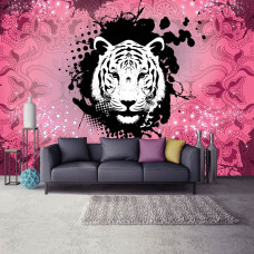 Eine Fototapete mit einem rosa abstrakten Tiger Kunst für das Wohnzimmer.