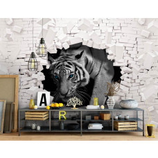 Eine Fototapete mit einem Tigerbild in einem abstrakten Stil für das Kinderzimmer.