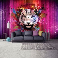 Eine abstrakte Kunst Fototapete eines Tigerkopfes für das Wohnzimmer.