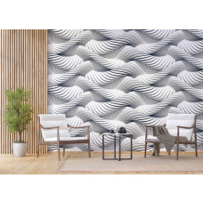 Eine 3D-Fototapete mit Seilen, die ein dynamisches Design in einem Geschäftsraum schafft.