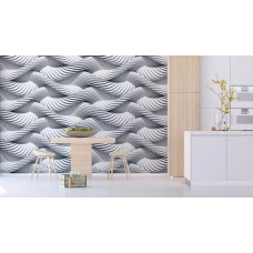 eine 3D-Fototapete mit Seilen, die ein schlankes, modernes Design in einer Küche bildet.