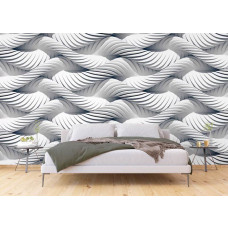 eine 3D-Fototapete mit Seilen in einem ruhigen Schlafzimmer.