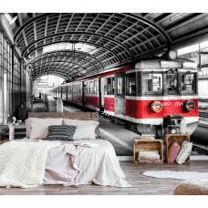 Eine Fototapete mit einem Bahnhof für das Schlafzimmer.