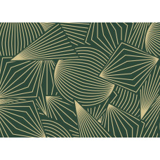 Eine Fototapete mit trendigen grafischen Mustern, wo klare Linien und geometrische Formen mit goldenen Akzenten ein modernes und luxuriöses Aussehen schaffen.