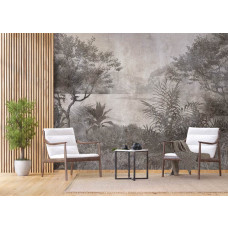 Fototapete mit einem tropischen Meer in grün-grauen Vintage-Tönen in einem Geschäftsraum, schafft eine zeitlose und inspirierende Atmosphäre.