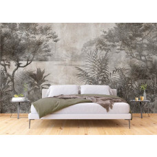 Ein beruhigendes Fototapete von einem tropischen Meer in grün-grauen Vintage-Tönen im Schlafzimmer, schafft eine ruhige und nostalgische Atmosphäre.