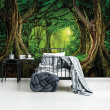 Fototapete mit einem magischen tropischen Regenwald im Kinderzimmer.