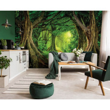 Fototapete mit einem magischen tropischen Regenwald im Wohnzimmer.