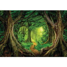 Fototapete mit einem tropischen Regenwald im Kinderzimmer, magisch und bunt.