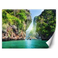 Fotobehang met tropische baaipalmen in groene tinten
