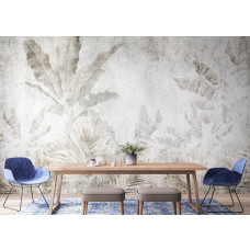 Inspirerend fotobehang van tropische bladeren in beton in een kantoor, stimuleert creativiteit met een urban en natuurlijke vibe.