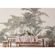 Ein einladendes Fototapete von einer tropischen Komposition in der Küche, fügt dem Raum eine sonnige und energische Atmosphäre hinzu.