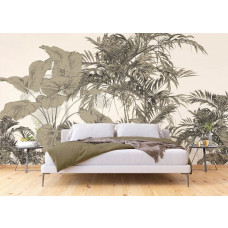 Ein auffälliges Fototapete von einer tropischen Komposition im Schlafzimmer, schafft eine lebendige und entspannende Atmosphäre, in der man träumen kann.