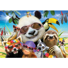 Tropische Tiere und Pandas, tollwütige Tier-Fototapete mit einem bunten und verspielten Look.