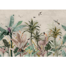 Tropische Dschungelpflanzen im botanischen Vintage-Stil, angezeigt auf einer schönen Fototapete.