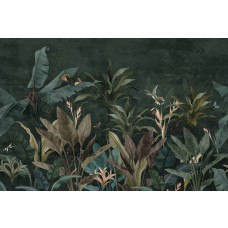 Botanische Dschungelpflanzen mit einem Vintage-Twist, der auf dieser tropischen Fototapete angezeigt wird.