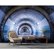 Fototapete eines Tunnels mit 3D-Effekt auf einer Straße für Wohnzimmer.