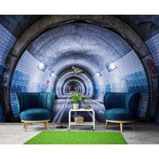 Fototapete eines Tunnels mit 3D-Effekt auf einer Straße für Schlafzimmer.