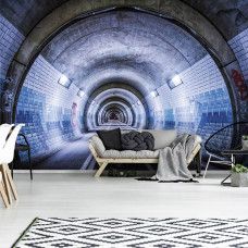 Fototapete eines Tunnels mit 3D-Effekt auf einer Straße für Wohnzimmer.
