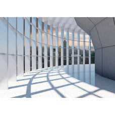 New York 3D-Tunnel-Fototapete mit einem Panoramablick auf eine städtische Umgebung.