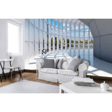 Fototapete eines Stadtpanoramas von Paris durch einen 3D-Tunnel.