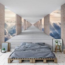 Eine Fototapete mit Wolkenansicht im 3D-Effekt für das Schlafzimmer.