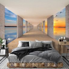 Fototapete mit Seeblick aus einem Tunnel im Schlafzimmer.